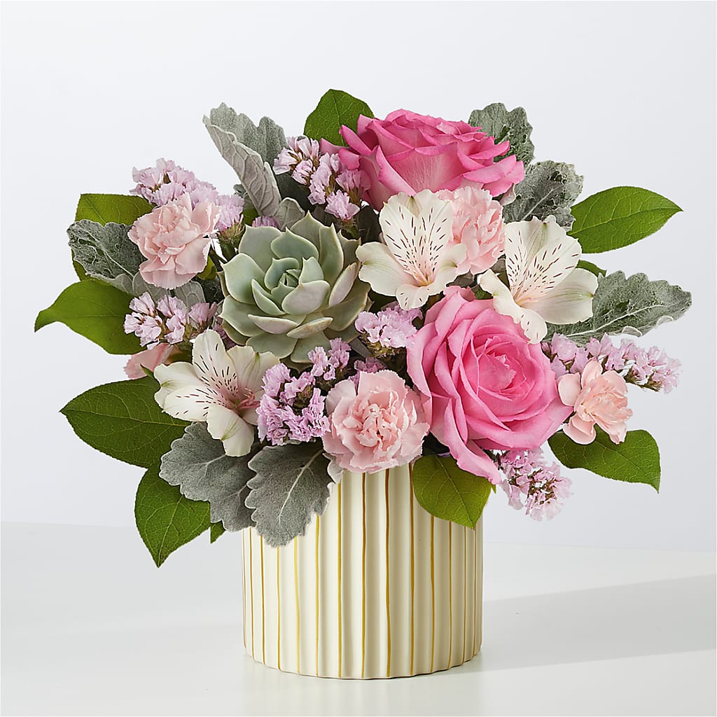 Dusty Rose Bouquet with Ivory Vase – Blossom Bloom, Orlando FL