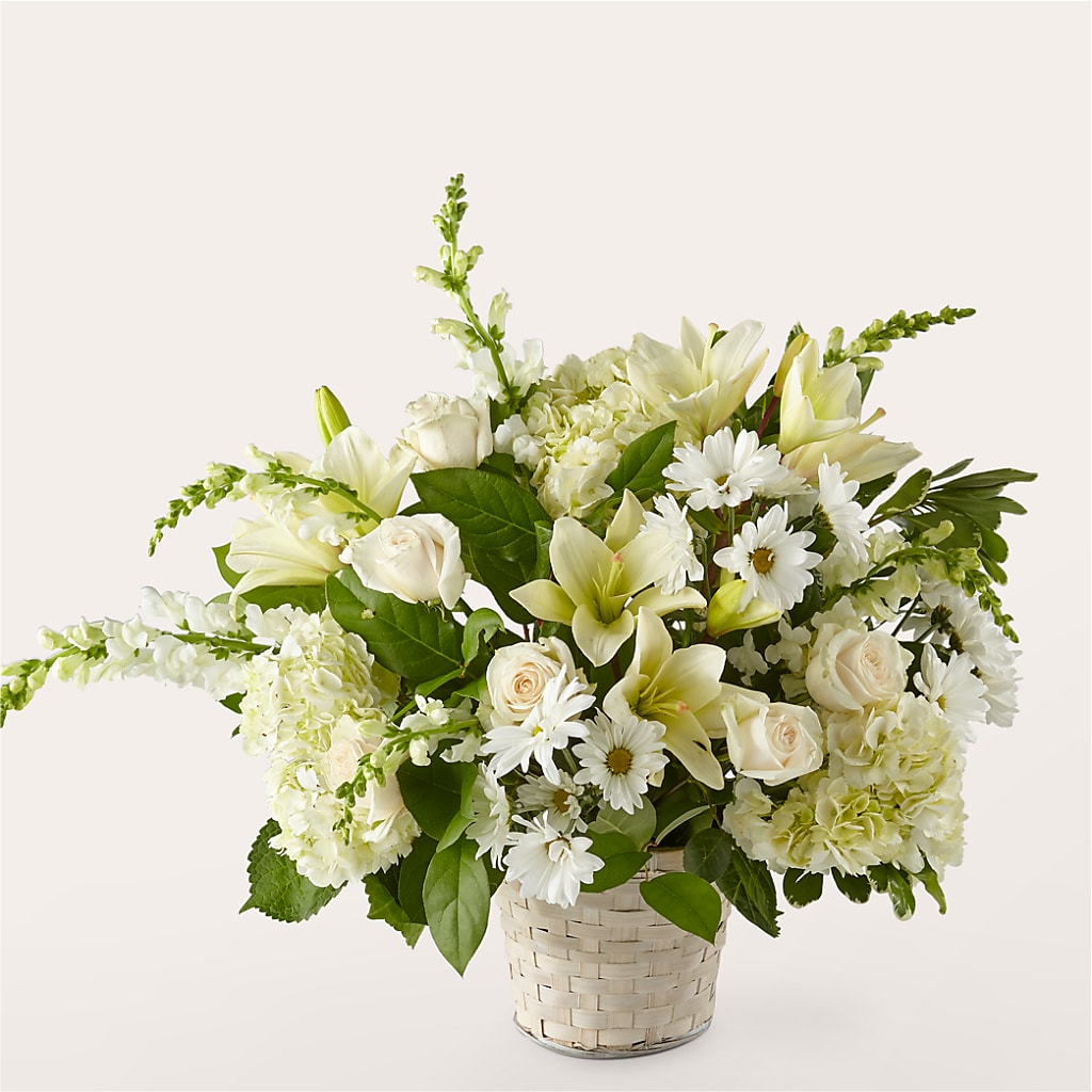 Ivory Elegance Floral Basket – Blossom Bloom, Orlando FL