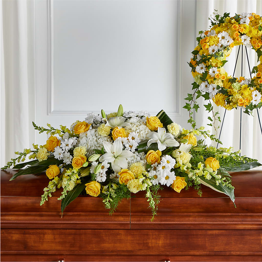 Golden Harmony Casket Spray – Blossom Bloom, Orlando FL