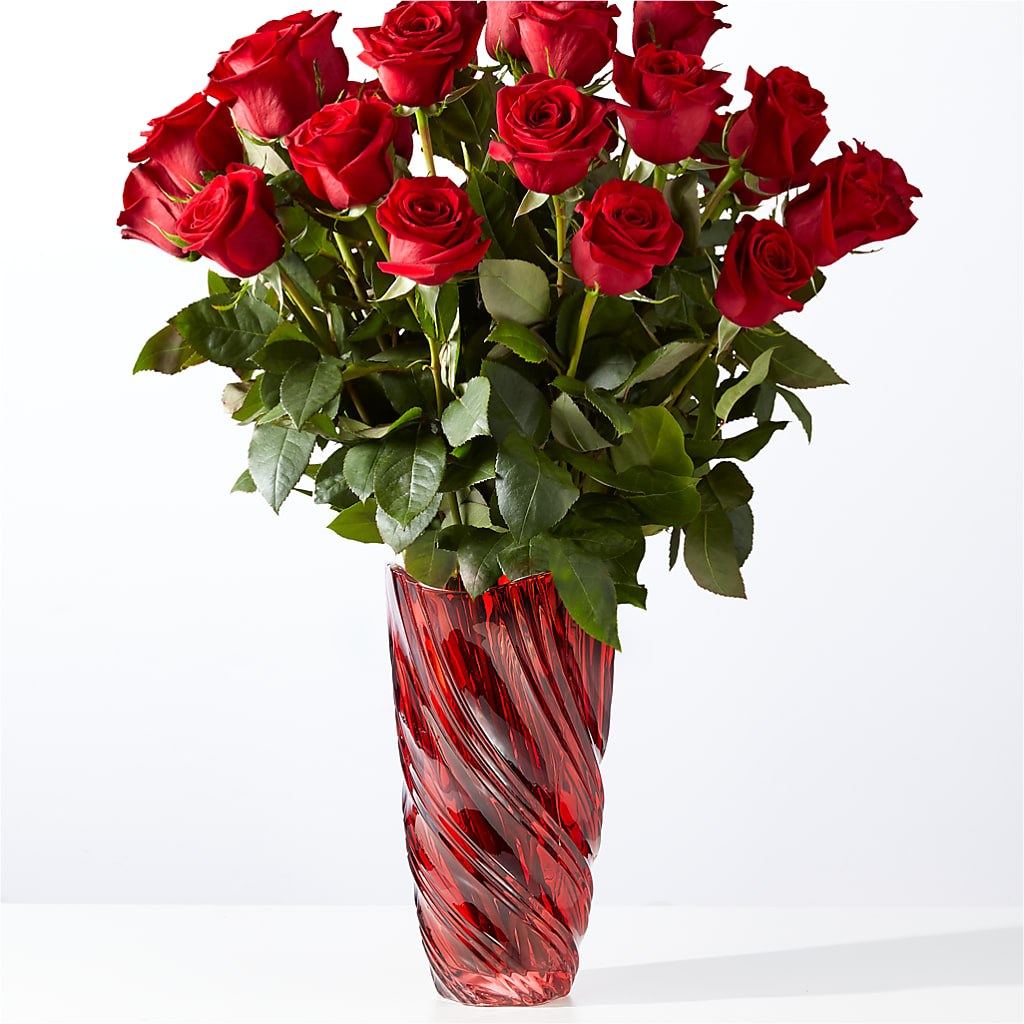 Classic Love Red Rose Bouquet with Luxe Swirl Vase – Blossom Bloom, Orlando FL