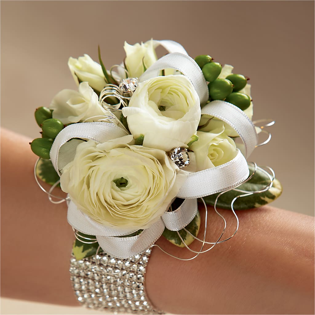 White Wedding Corsage – Blossom Bloom, Orlando FL