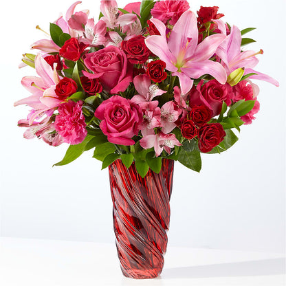 Berry in Love Bouquet with Red Swirl Vase