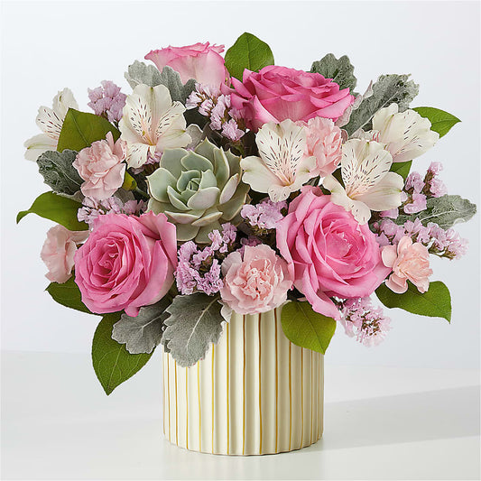 Dusty Rose Bouquet with Ivory Vase –  Blossom Bloom, Orlando FL